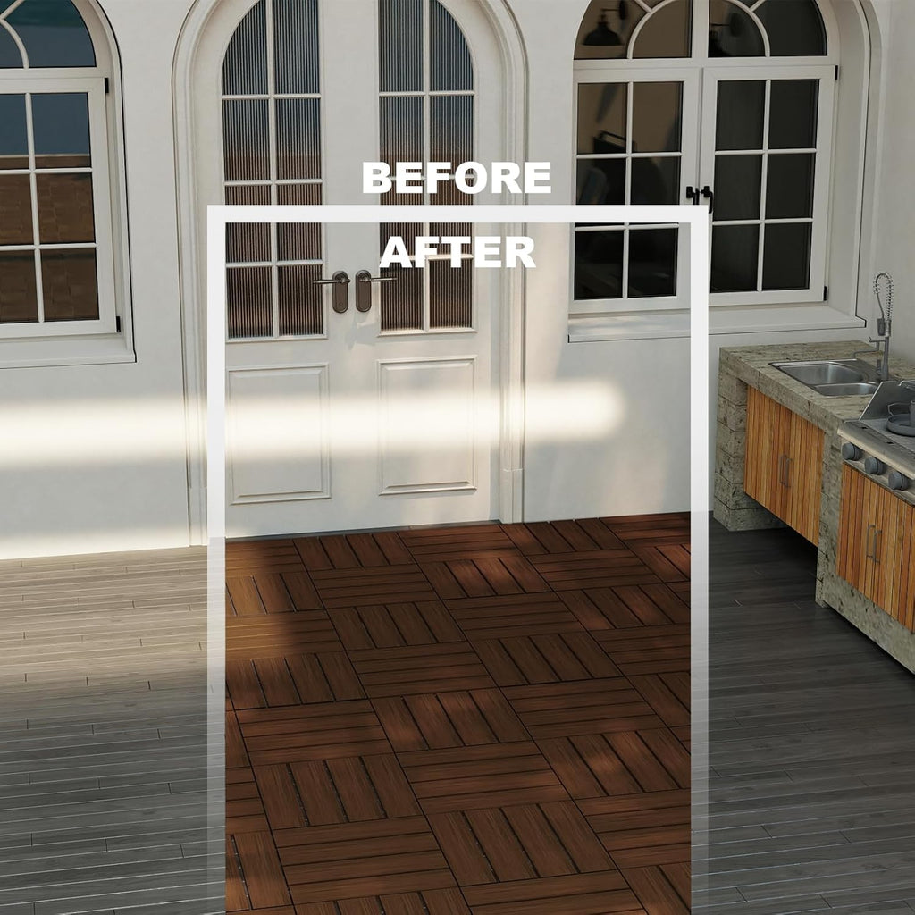 Interlocking Deck Tiles, 10 Pack Outdoor Patio Flooring, 12"x12" Wood Plastic Composite Waterproof Decking Tile, DIY