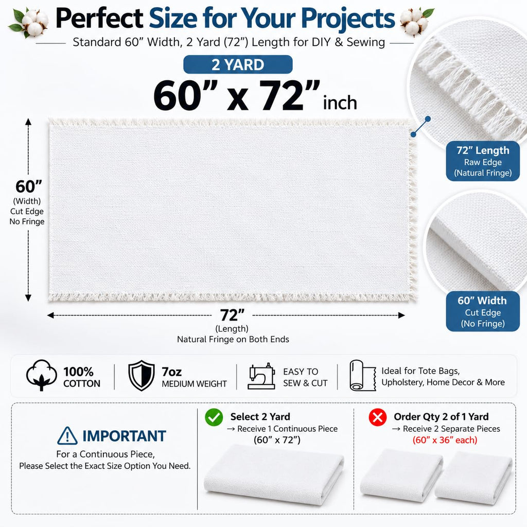 White Canvas Fabric, Premium 7 oz 100% Cotton Duck Canvas Fabric by The Yard, Heavy Duty Canvas Material for Sewing