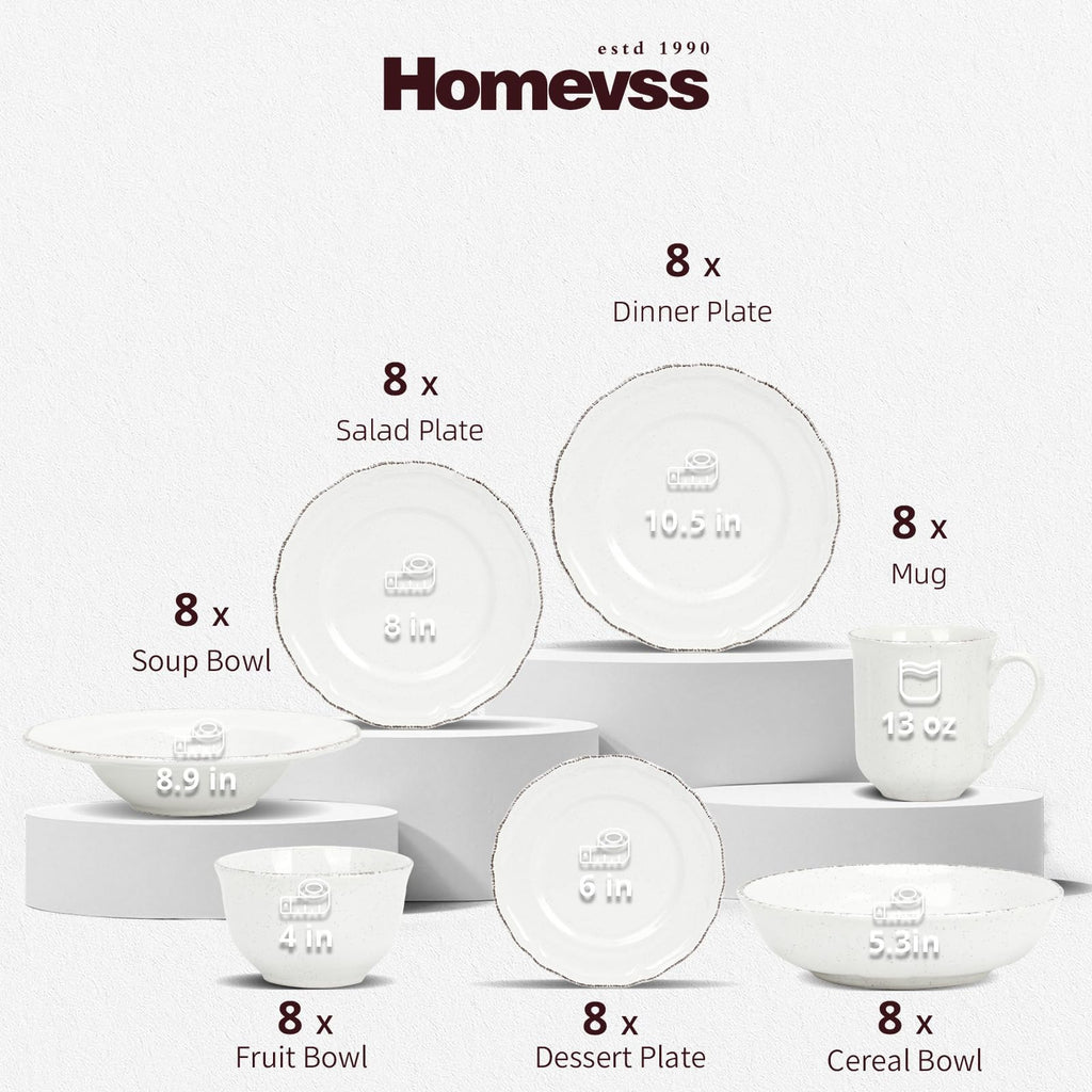 56pc Stoneware Dinnerware Set, Speckled Antique White