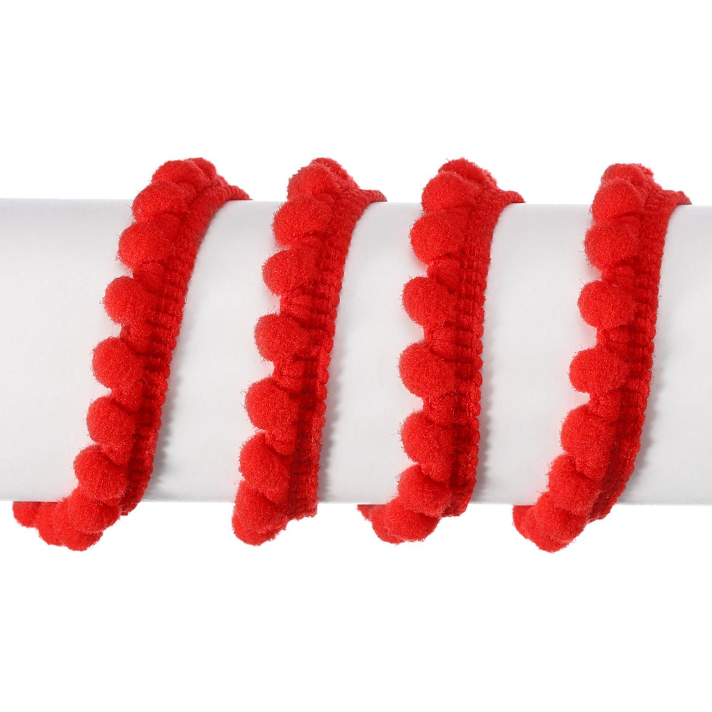 Pom Pom Ball Fringe Trim, Ribbon Sewing Accessory DIY Crafts Curtain Clothes Pillow Decoration (5mm, Red) - 10 Yards