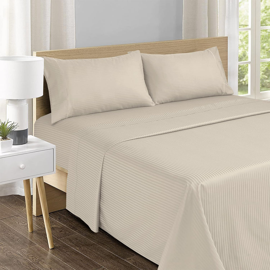 & Stitch 500 TC Queen Damask Bed Sheet Set, 100% Cotton Soft Breathable Bedsheets, 4 Piece 18" Deep Pockets