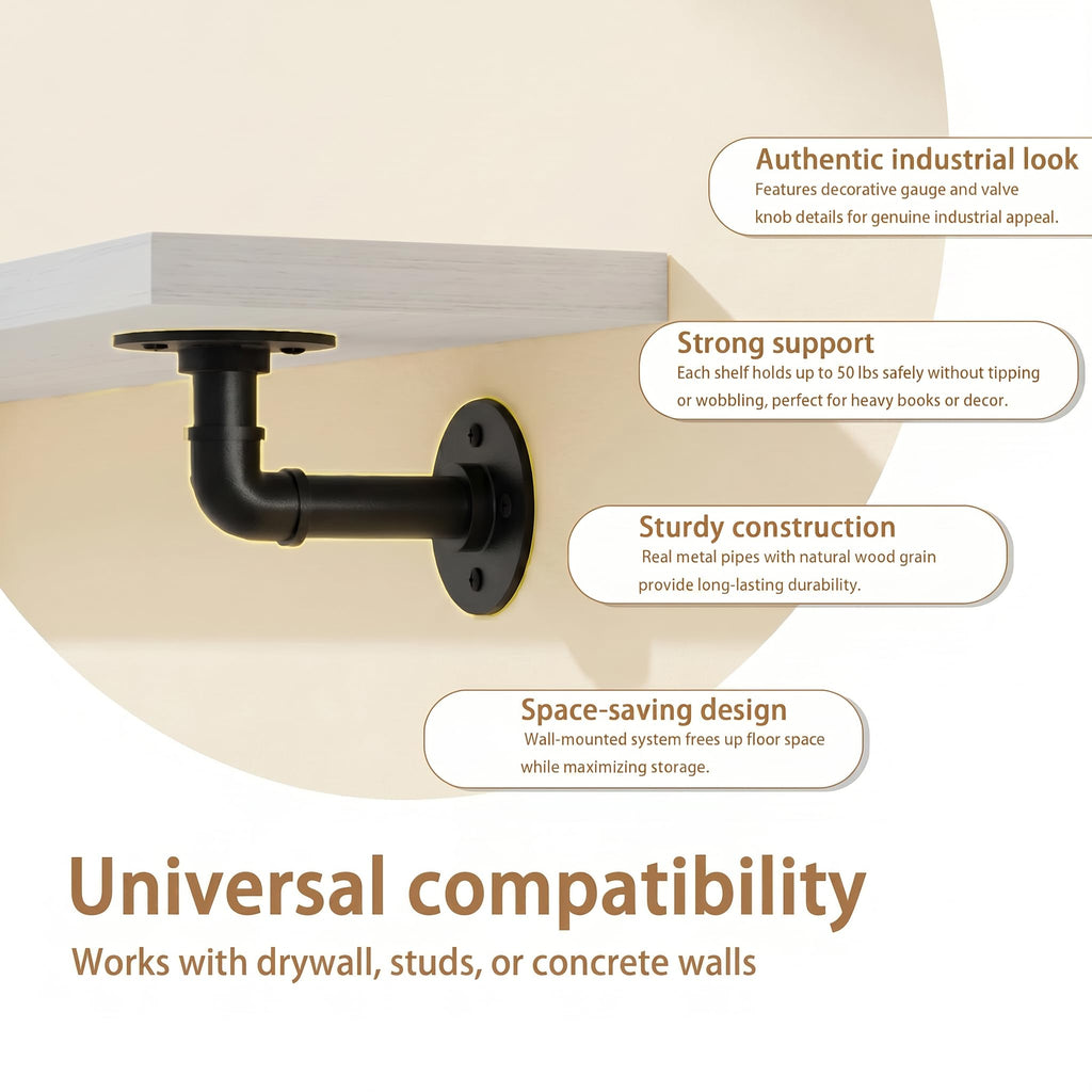 Industrial Pipe Shelving 60 Inch, 3-Tier White Wall Mounted Shelves
