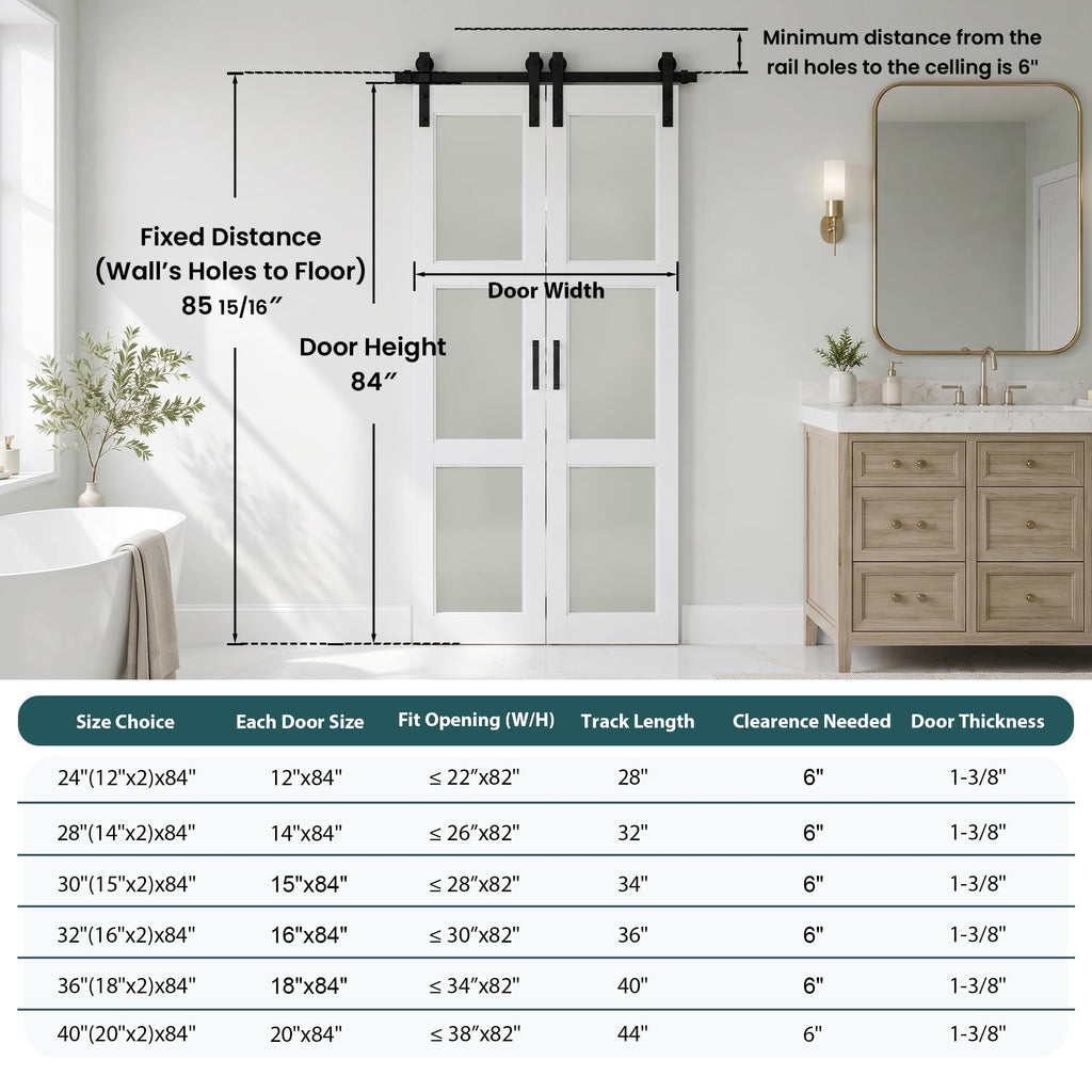 Bifold Frosted Glass Barn Door 30"x84" with Hardware Included
