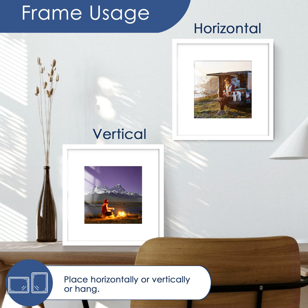 12x12 Picture Frame Set of 6, Wall Mount Display, White
