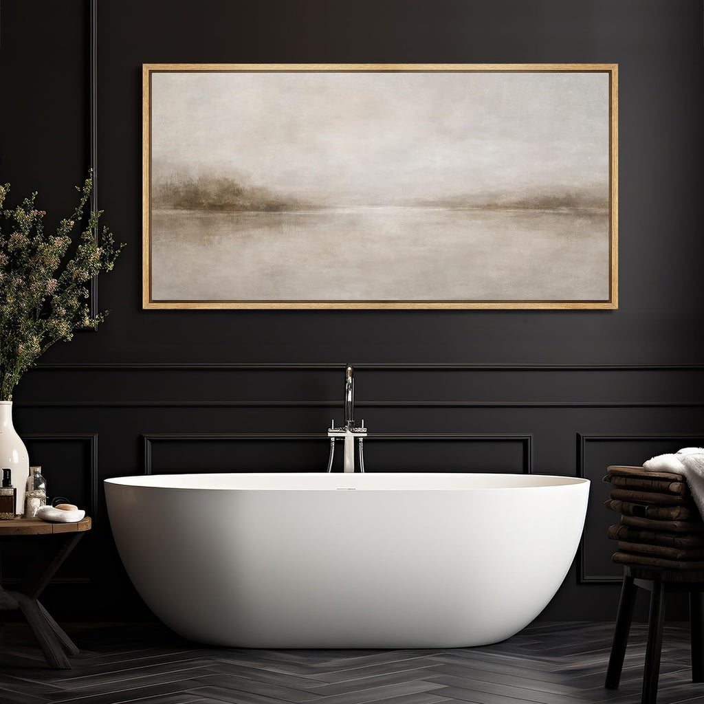 Extra Large Framed Canvas Print Wall Art Misty Lake Landscape Antique Retro Fine Art Illustrations Decorative