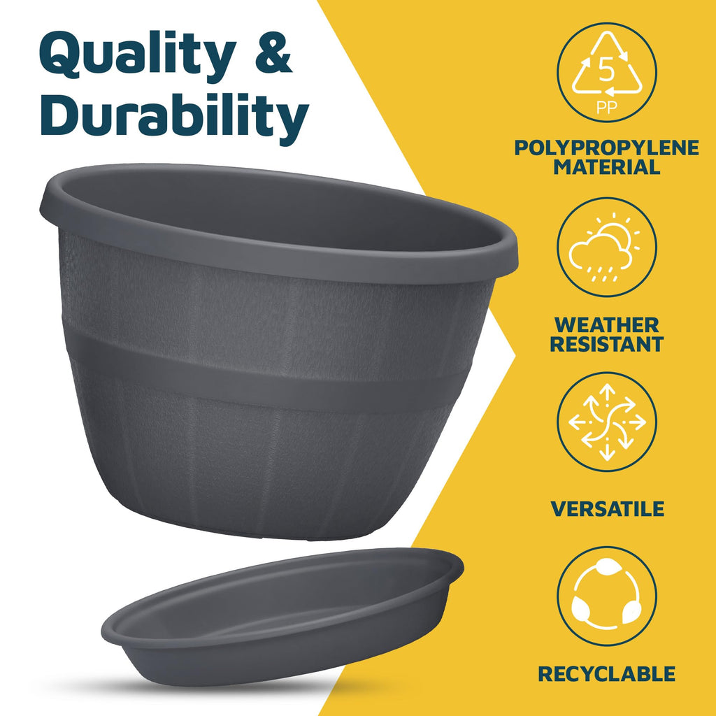 10-Inch Whiskey Barrel Planters Outdoor Pack of 25 - Durable Plastic Plant Pots for Indoor & Outdoor Use with