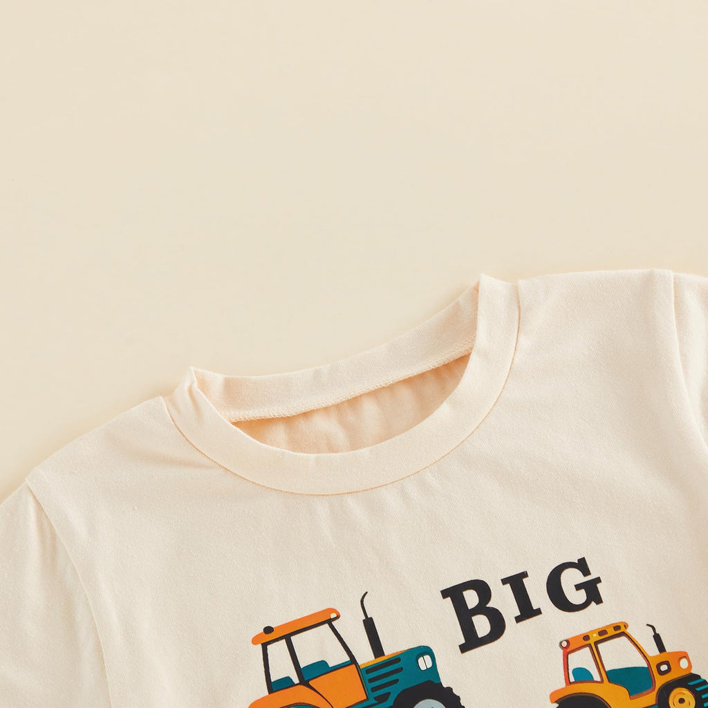 Toddler Boy Summer Clothes Big Brother Shirt Short Sleeve Letter Tractors Print Tops and Shorts Sets Summer Outfits
