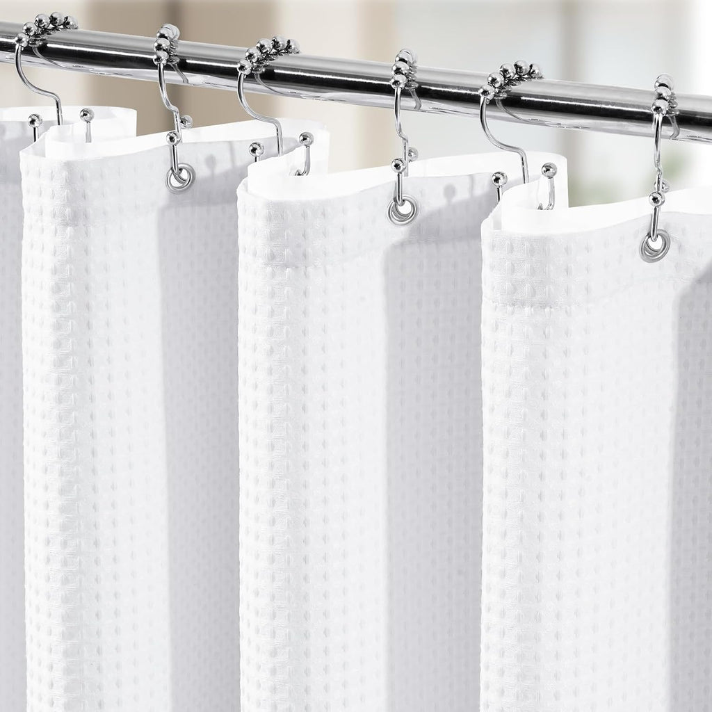 3 in 1 Shower Curtain Set, Waffle Shower Curtain and Liner Set with 12 Double Sided Shower Curtain Hooks, 258GSM