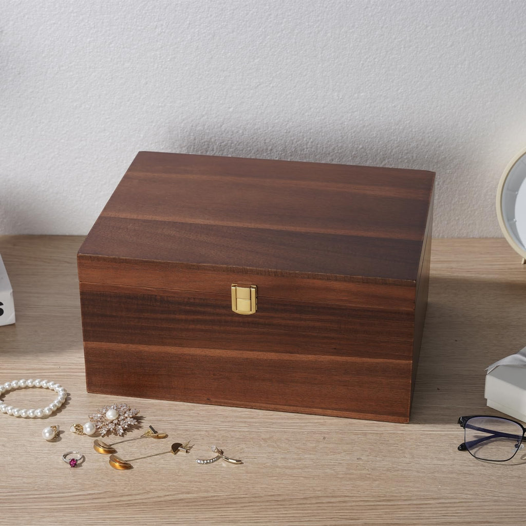 Large Wooden Storage Box - Wood Box with Lid Decor, Ideal for Keepsakes, Trinkets, Jewelry & Other Stash