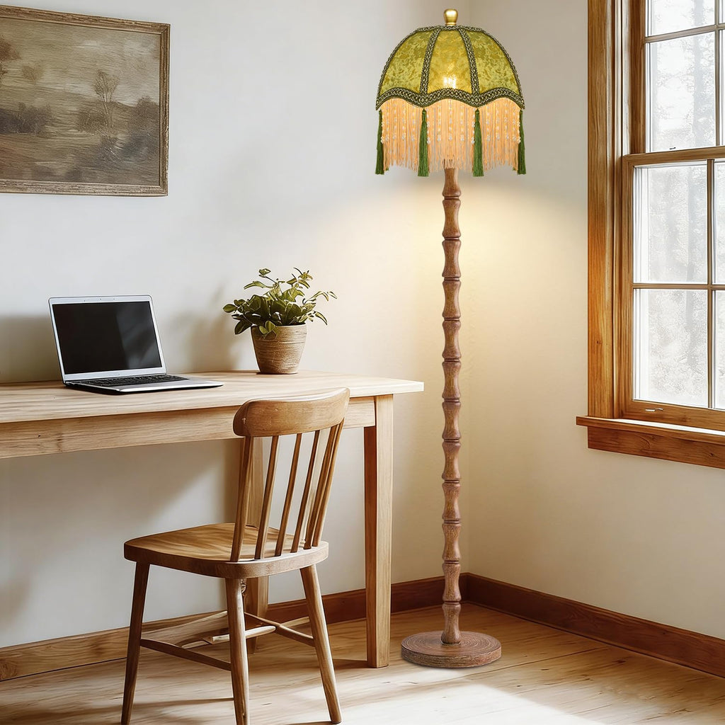 Wood Floor Lamps Boho Rustic Floor Lamp with Remote Control,Dimmable Vintage Floor Lamp Green Mid Century Modern