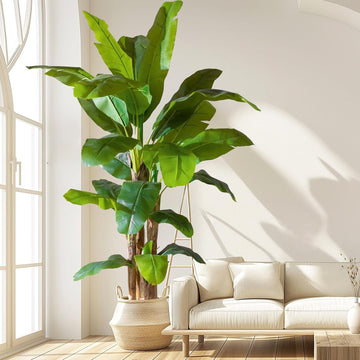 Banana Tree 9ft, Faux Tropical Palm Tree Plant with Realistic Leaves, Low Maintenance Indoor Outdoor Decor Porch, Pot