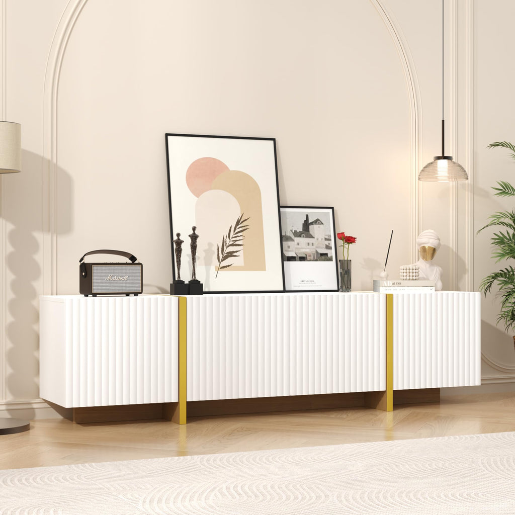 Luxury Fluted TV Stand for 65/70/75 Inch TV, White