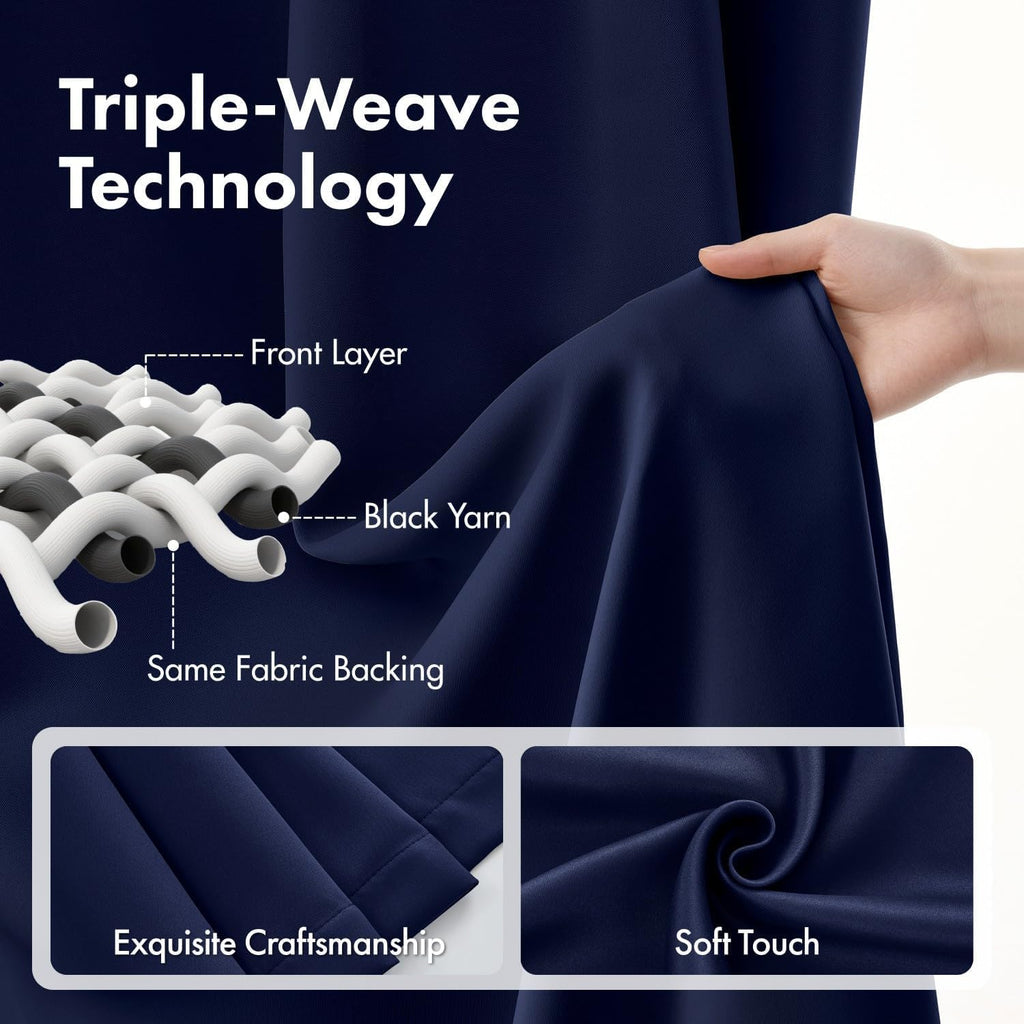 Navy Blue Pinch Pleat Blackout Curtains 40x84 Inch Length 2 Panels