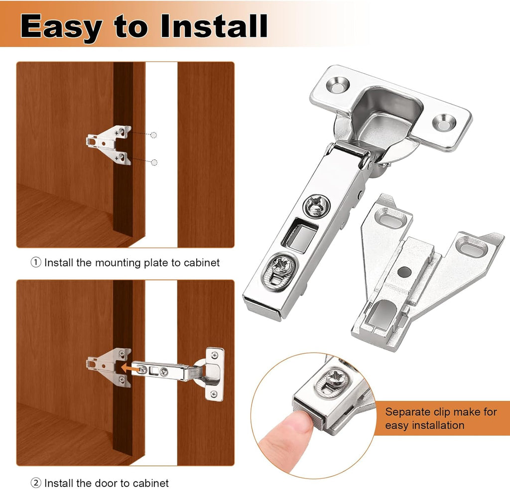 Soft Opening Kitchen Cabinet Hinges 2 Pairs (4 Pieces), Brushed Satin Nickel Face Frame Mounting Concealed Hinges
