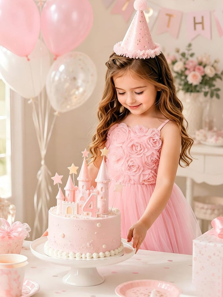 Toddler Girls Tutu Dress Sleeveless Rose Flower Girl Dresses