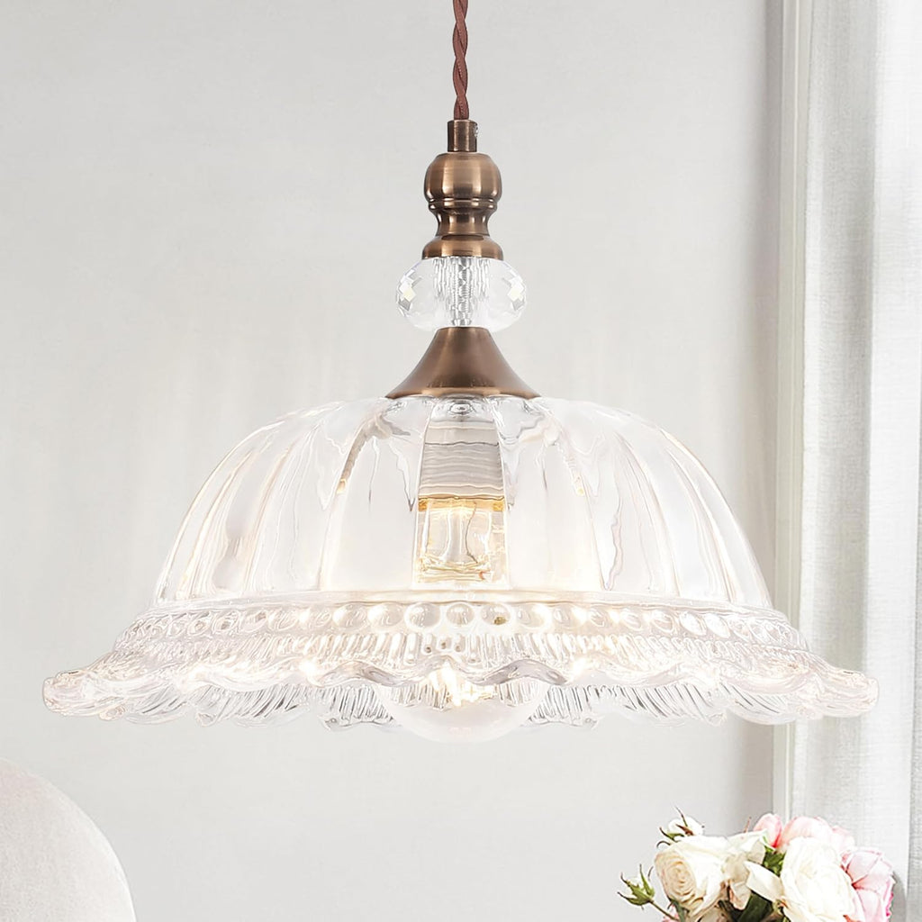 Vintage Pendant Light Fixtures for Kitchen Island Brass Gold 10.6" Glass Small Pendant Lights Adjustable Hanging