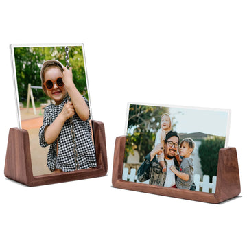 5x7 Picture Frame - 2 Pack, Rustic Wooden Photo Frame with Walnut Wood Base and High Definition Acrylic Glass Covers