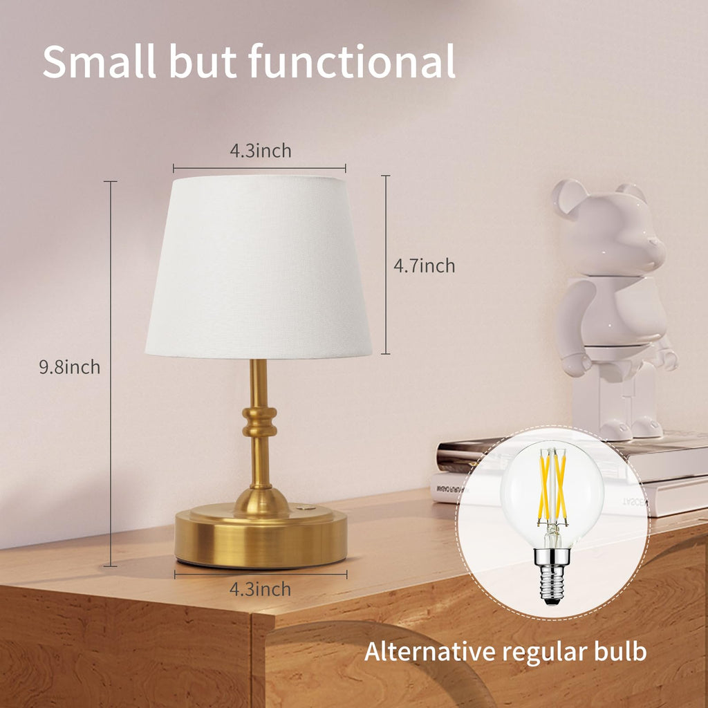Small Cordless Lamp Dimmable-Battery Operated Table lamp, 4000mAh Rechargeable, Touch Bedside Lamp with White Fabric