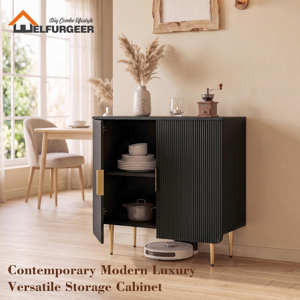 Fluted Buffet Cabinet with Storage, Kitchen Sideboard Cabinet
