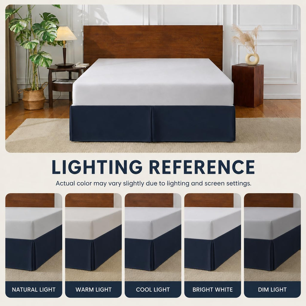 Queen Tailored Pleated Bed Skirt, 14" Drop, Navy