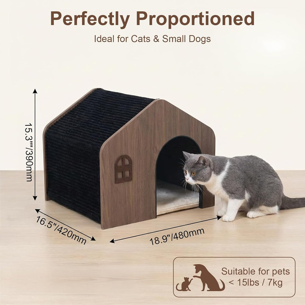 Wooden Indoor Cat House - E0 Grade Enclosed Cat Cave Bed