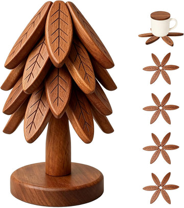 Wooden Trivets for Hot Dishes, Stackable Christmas Tree Trivet Set - Set of 4