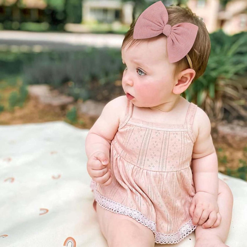 4.5'' Nylon Bow Headbands for Baby Girls - Handmade Tied Bows Hair Accessories for Infants and Toddlers - 10 Pieces