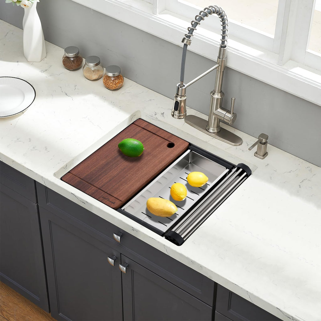 Undermount Kitchen Sink, 24 x 19 Inch Sink Kitchen 16 Gauge Stainless Steel Kitchen Sinks Single Bowl Workstation