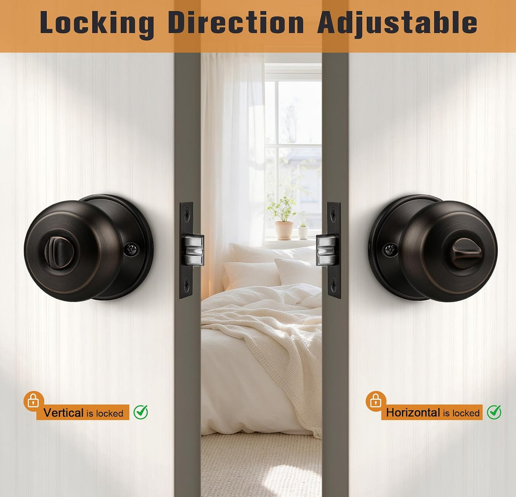 Oil Rubbed Bronze Door Knobs, Privacy Door Knob Bedroom, Interior Door Knobs with Thumb Turning Locking Button, 1 Pack
