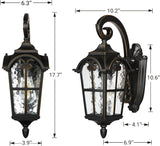 Outdoor Wall Light Fixtures, Black Roman 17.7" H Exterior Wall Lantern, Anti-Rust & Waterproof, Water Ripple Glass