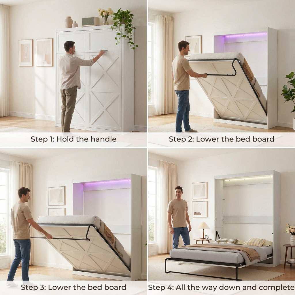 Full Murphy Bed, Cabinet Wall Beds, Modern Vertical Murphy Chest Beds with Durable Gas-Lift, Space-Saving Hidden