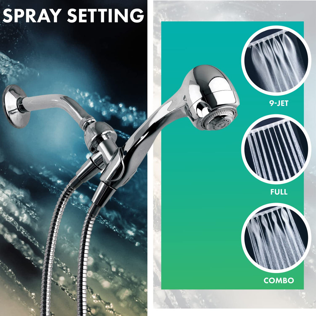Earth Showerhead - | Energy & Water Saving Handheld Showerhead (1.75 GPM) High-Efficiency 3-Spray Chrome Fixed Hand