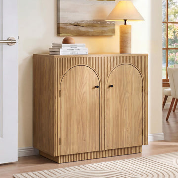 32" Arched Door Sideboard Buffet Cabinet with Storage, Natural Oak