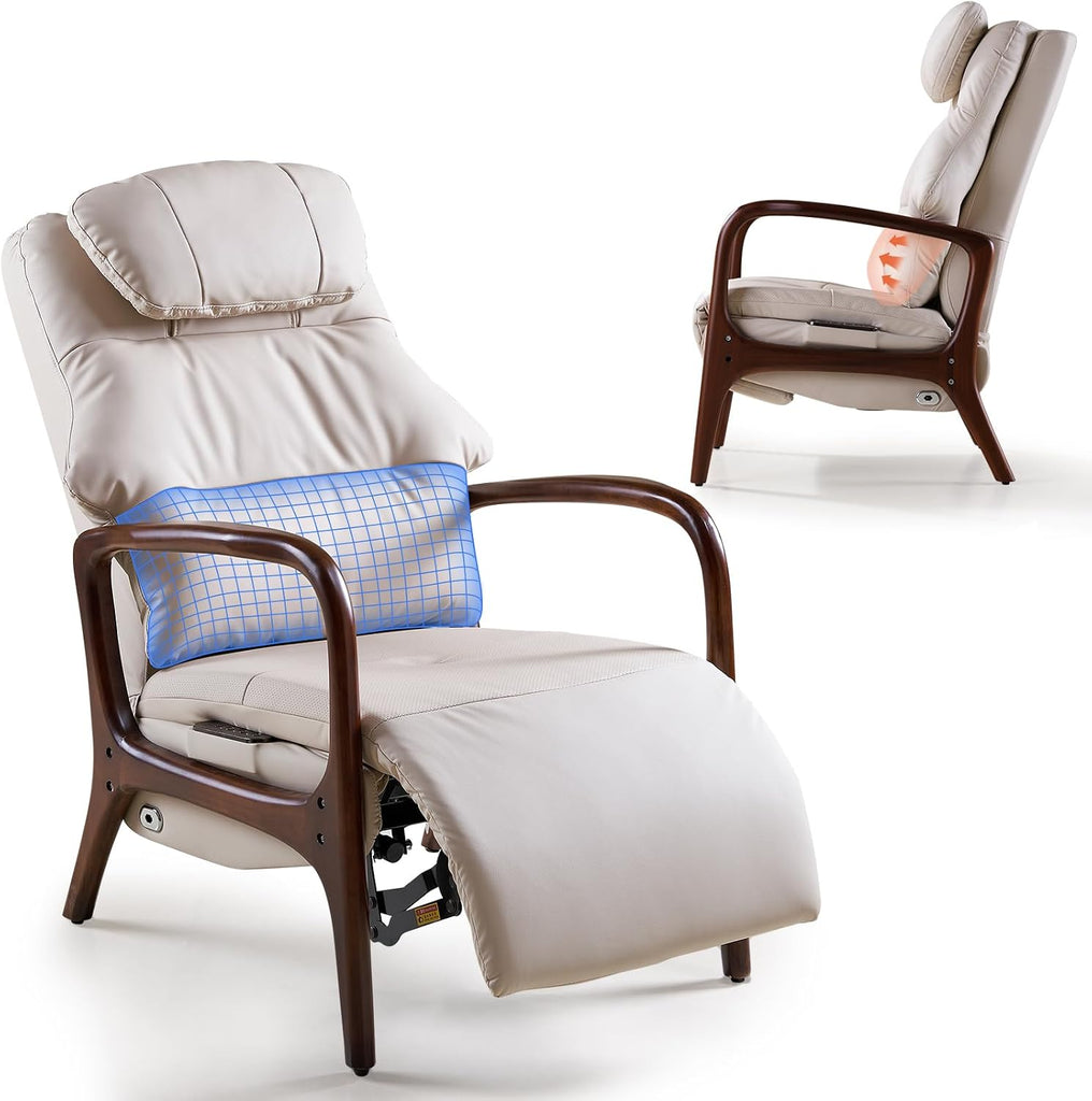 M7 Power Recliner Chair for Adults, Real Leather | Adjustable Lumbar Support & 5-Min Rhythmic Stretch 160° Reclining