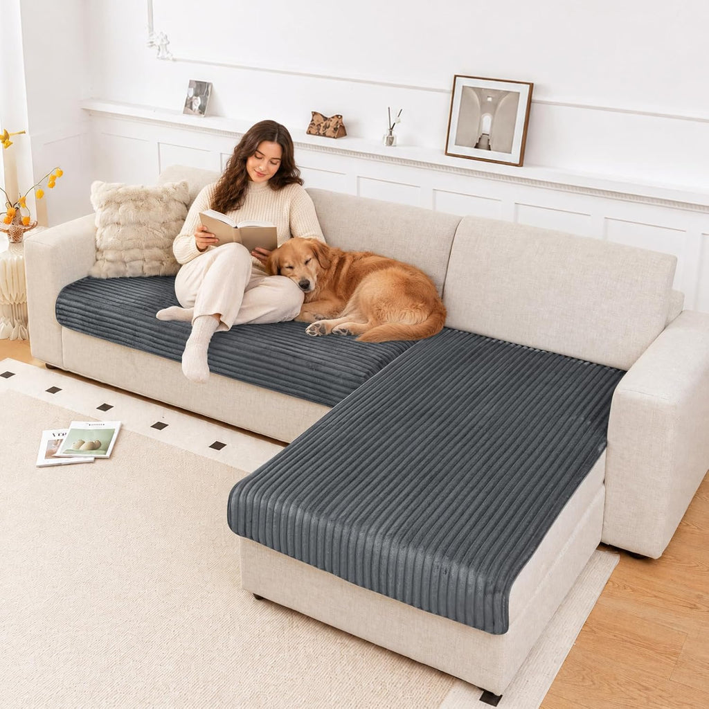 Couch Covers for Dogs Waterproof Flannel Striped Sofa Cover Pet Friendly Washable Dog Mat for Couch Anti Slip