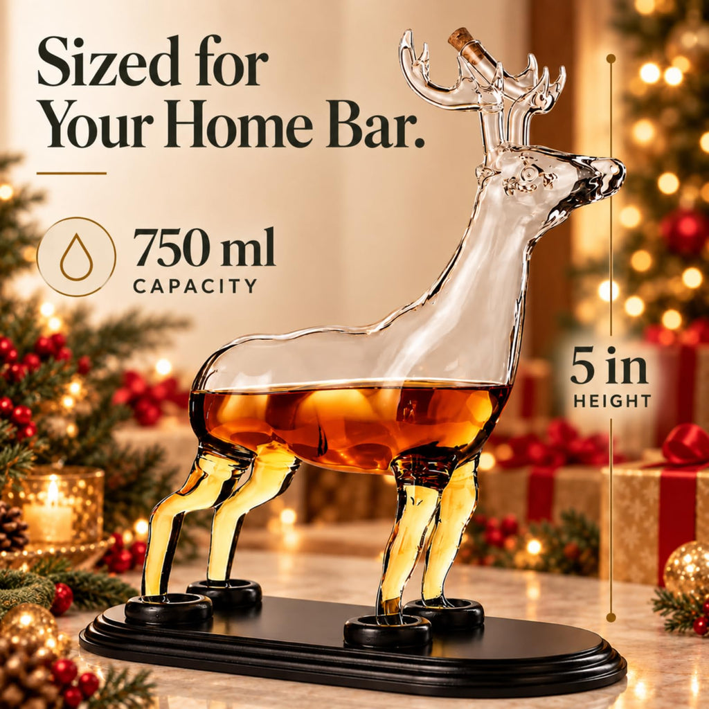 Stag Antler Crystal Decanter - Elegant Stag/Reindeer Liquor Decanter by - Luxury Decanter for Bourbon, Scotch, or