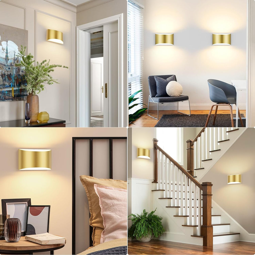 Modern LED Wall Sconces Set of 2, 3000K Warm White Up and Down Mount Light, Gold Hardwired Interior Wall Lights Lamp