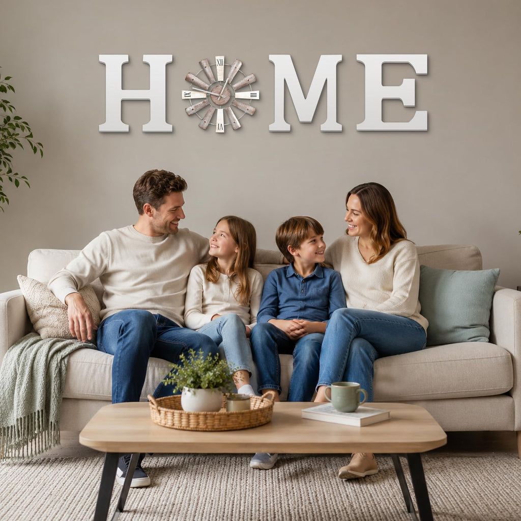 Farmhouse Home Signs with Windmill Clock Wall Decor Rustic Home Letters Wall Art Kitchen Entryway Dining Room Bedroom