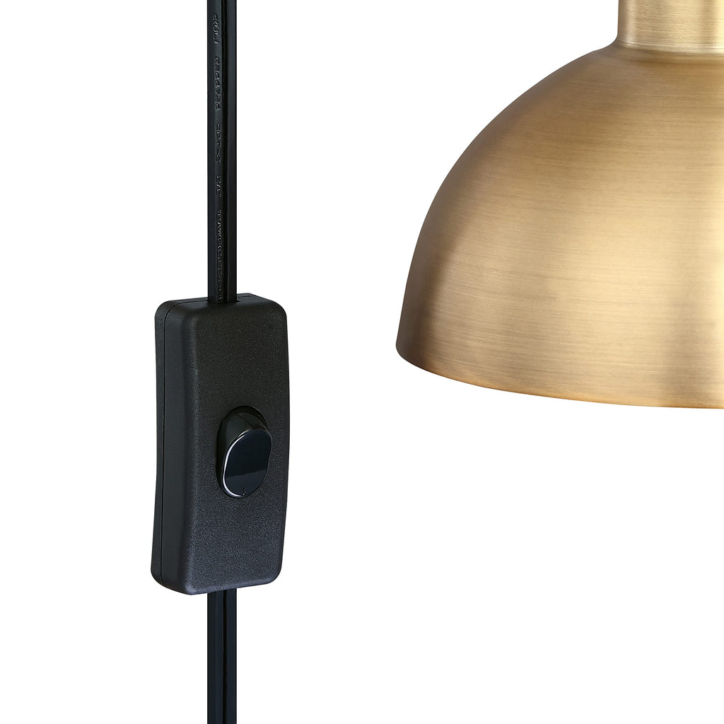 Tamlin Vintage Brass Wall Light Fixture, Wall Mounted 1-Light Lamp, Plugin Sconce with On/Off Switch, Reading Nook
