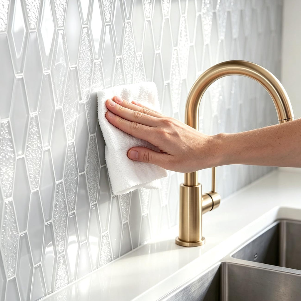 8mm Thick Picket Glass Mosaic Tile Backsplash & Bathroom Feature Wall, Elongated Hexagon Geometric Pattern, Textured