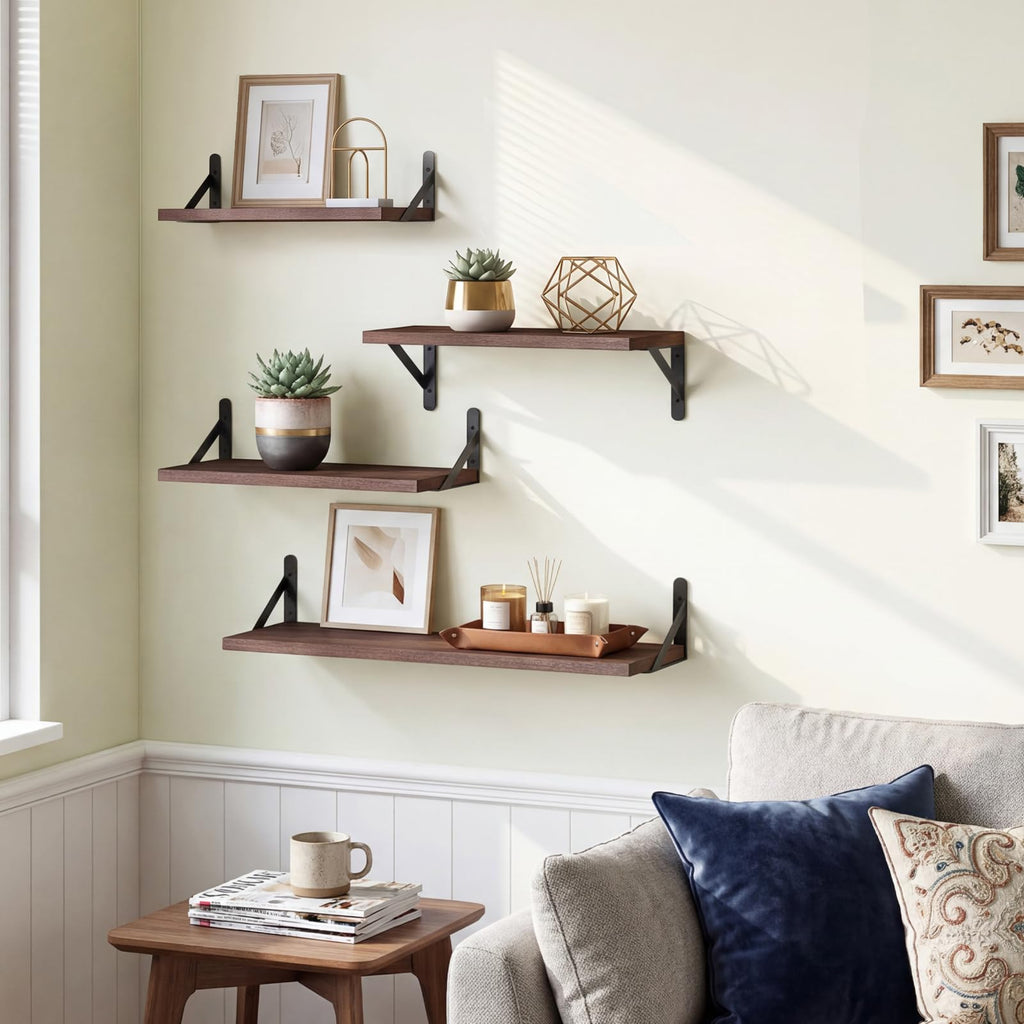 4 Different Sizes Floating Shelves for Wall Home Decor, Walnut