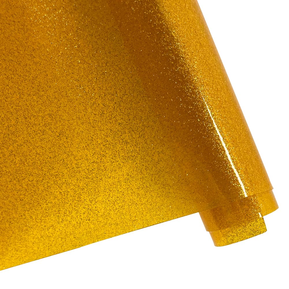 Mango Yellow Transparent Glitter Vinyl Roll, 0.7 mm Solid Clear PVC Jelly Vinyl Crafts Fabric, 12"×48"