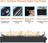 36-inch Table Top Propane Fire Pit, 40,000 BTU Tabletop Firepit for Patio, Outdoor Portable Rectangular Fire Bowl w/Wind Glass Shield, Glass Rocks - Image 7