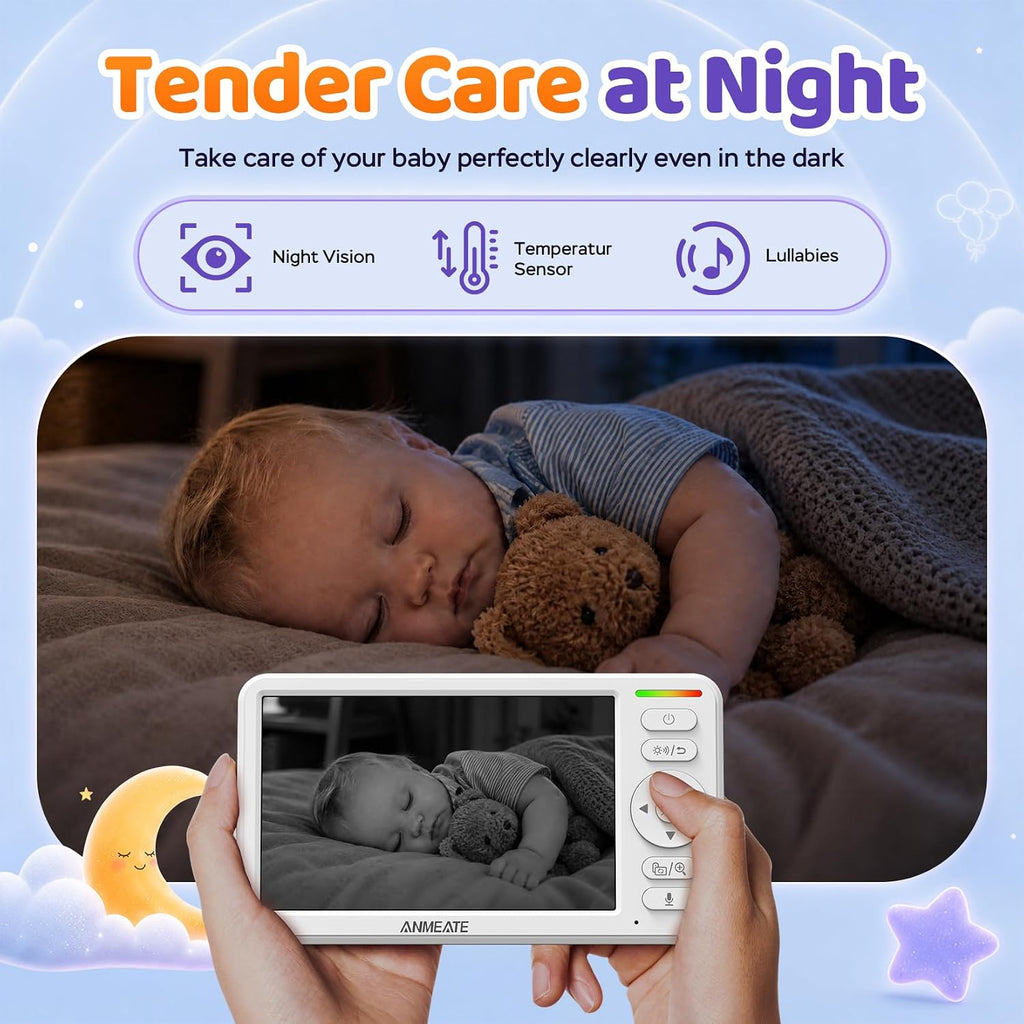 6" Split Screen Video Baby Monitor with 2 Cameras and Audio No WiFi