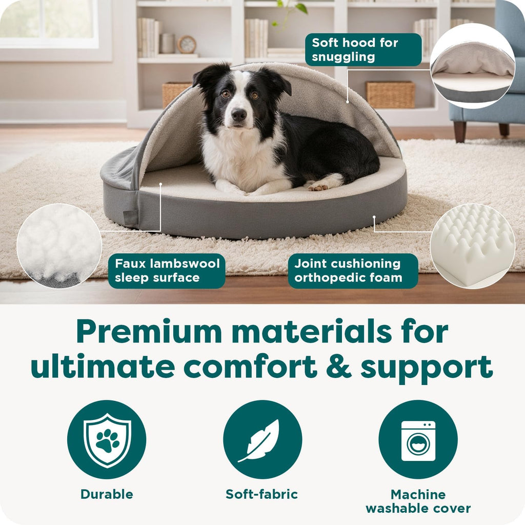 Round Orthopedic Dog Bed for Large Dogs, Egg Crate with a Solid Orthopedic Foam Base with Attached Blanket Hood and