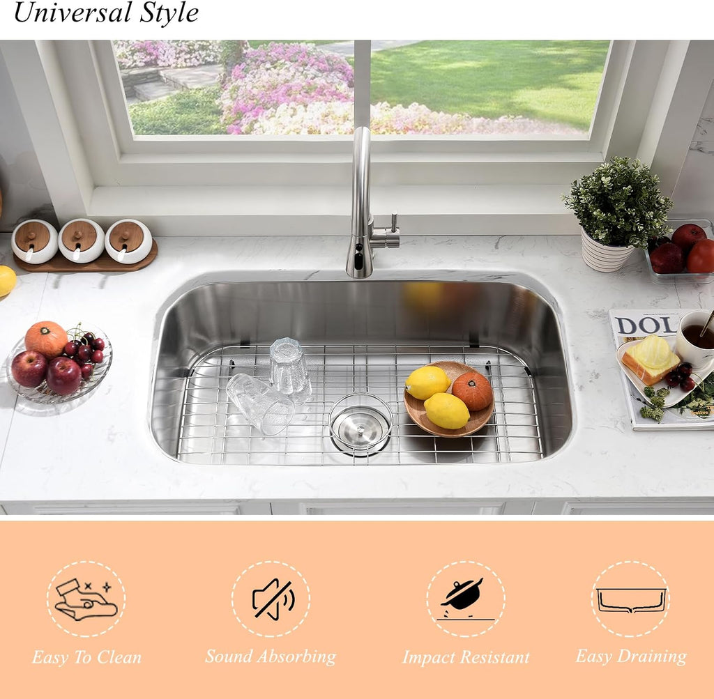 31x18 Undermount Kitchen Sink Stainless Steel Single Bowl 16 Gauge | Large Corner Under Mount Sinks with Dish