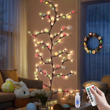 Easter Egg LED Tree Branch Lights for Wall,Easter Egg Willow Vine Twig Decor,USB Interface,with 48 LED Lights