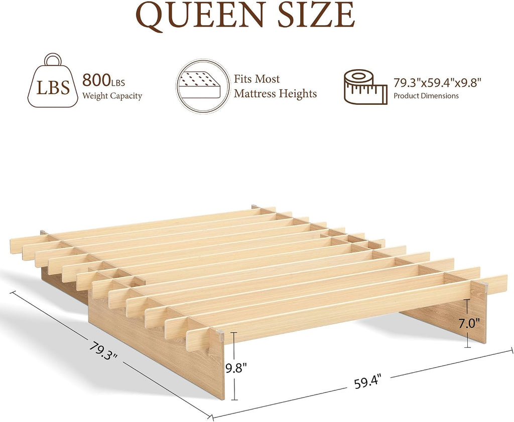 Wood Platform Bed Frame, Japanese Joinery Tool‐Free Bed Frame
