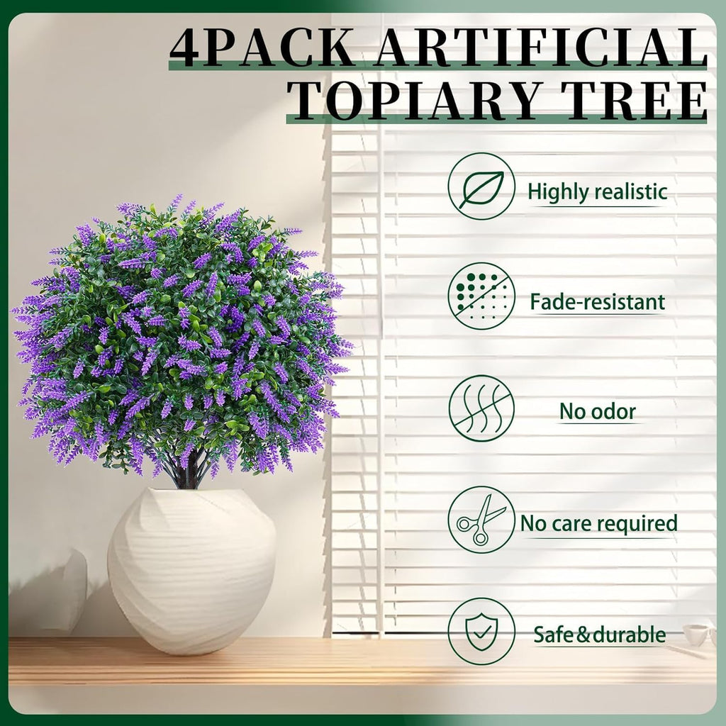 Artificial Boxwood Topiary Ball Lavender, Set of 4 UV Resistant