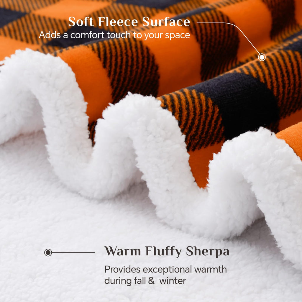 Halloween Sherpa Blanket for Decor & Gift, Orange & Black, 50"x60"